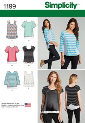 1199 SIMPLICITY KNIT TOPS SLEEVES OR NOT, 2  LAYER OR NOT PATTERN XXS-XXL 4-26